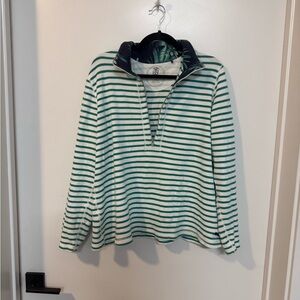 Tommy Bahama Men’s Green and White Striped Zip Up Sweater